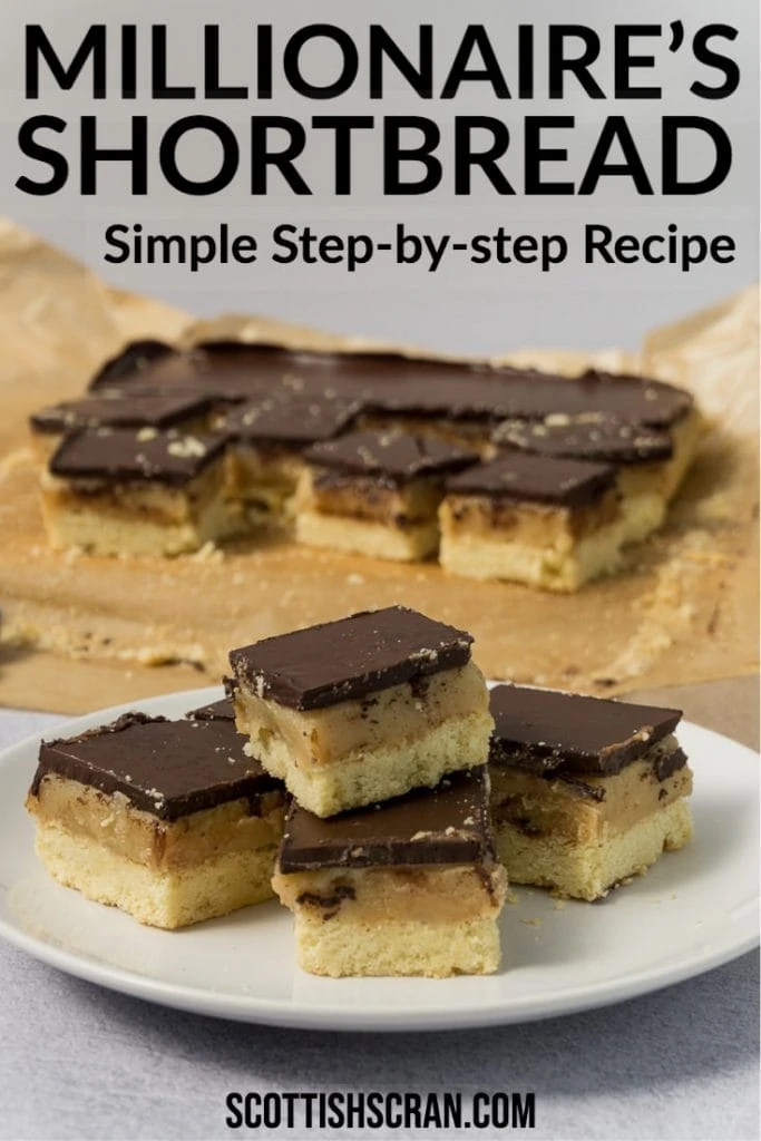 Easy Millionaire's Shortbread Recipe | Caramel Squares Recipe on plate with some in the background