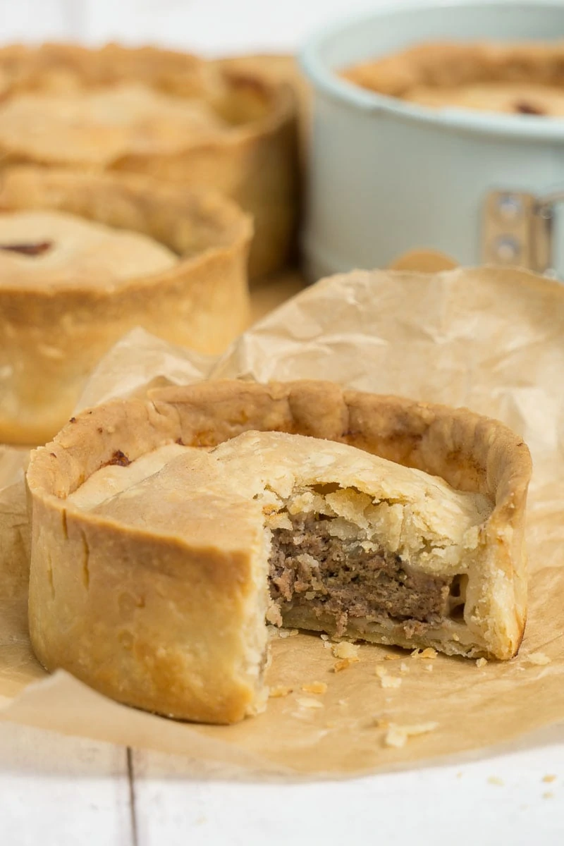 Scotch Pie Recipe - Scottish Meat Pies on banking paper and in tins