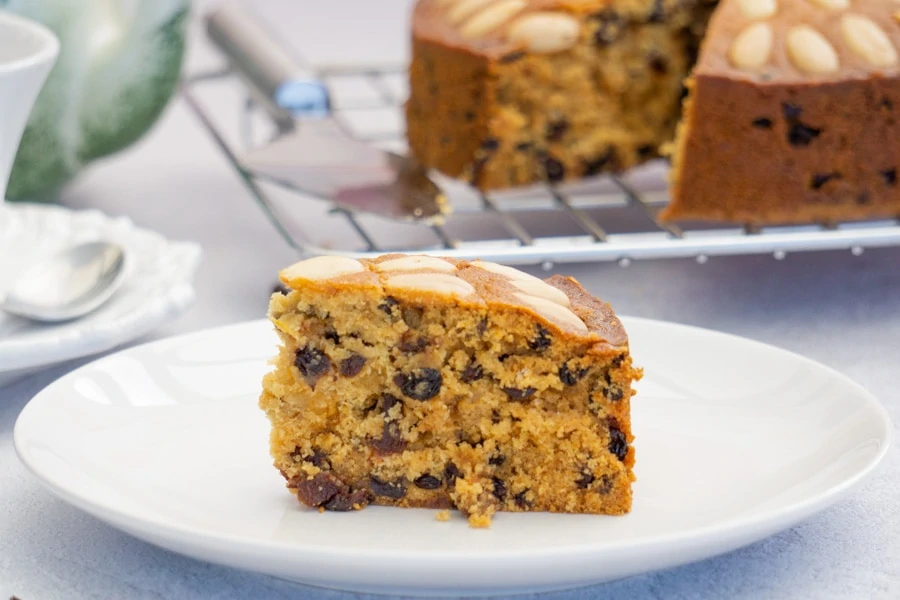 Dundee cake on a plate