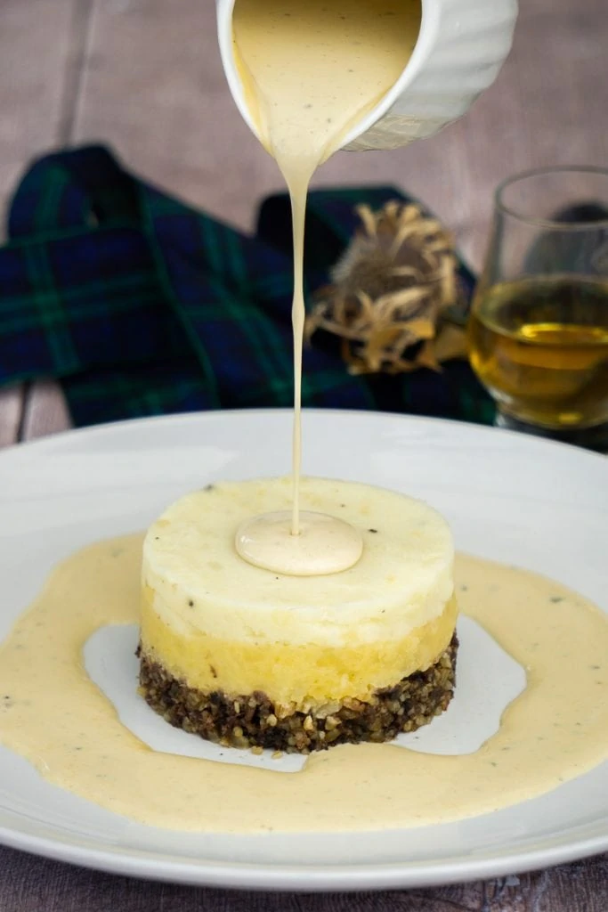 Haggis neeps and tatties with whisky sauce