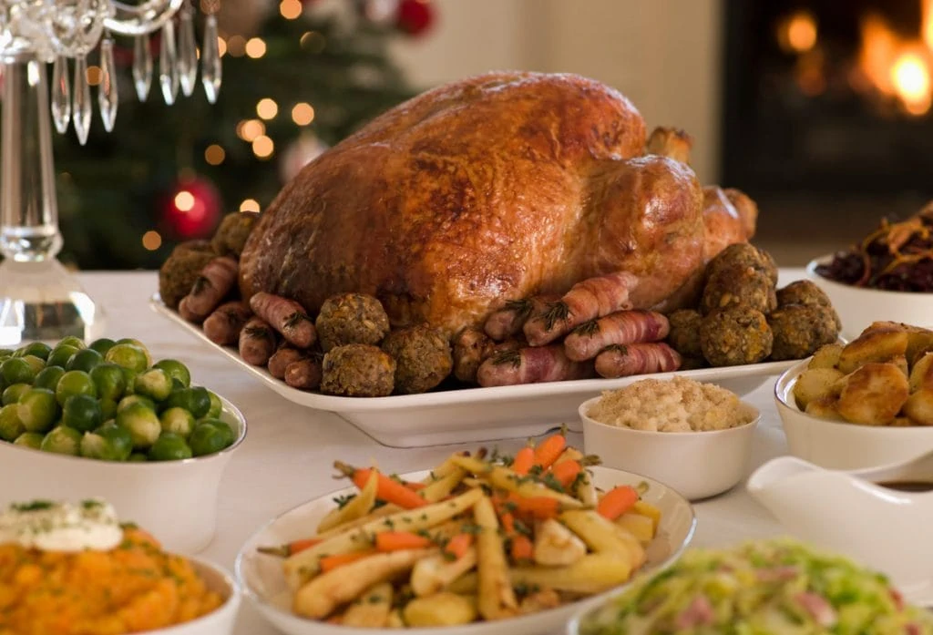 Scottish Christmas Food - Turkey with all the trimmings on a Christmas table