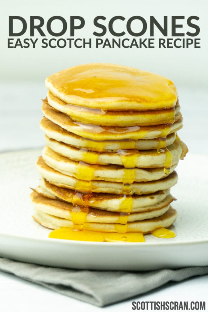 Stack of Drop Scones or Scotch Pancakes with Syrup