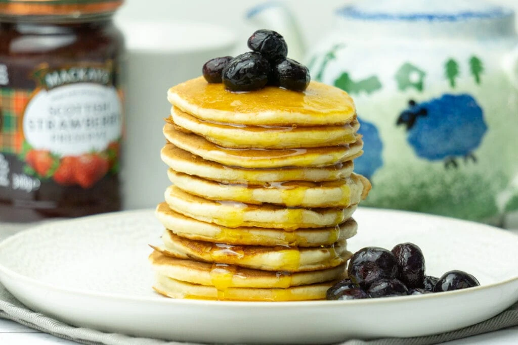 Scottish Pancake Recipe with berries and syrup