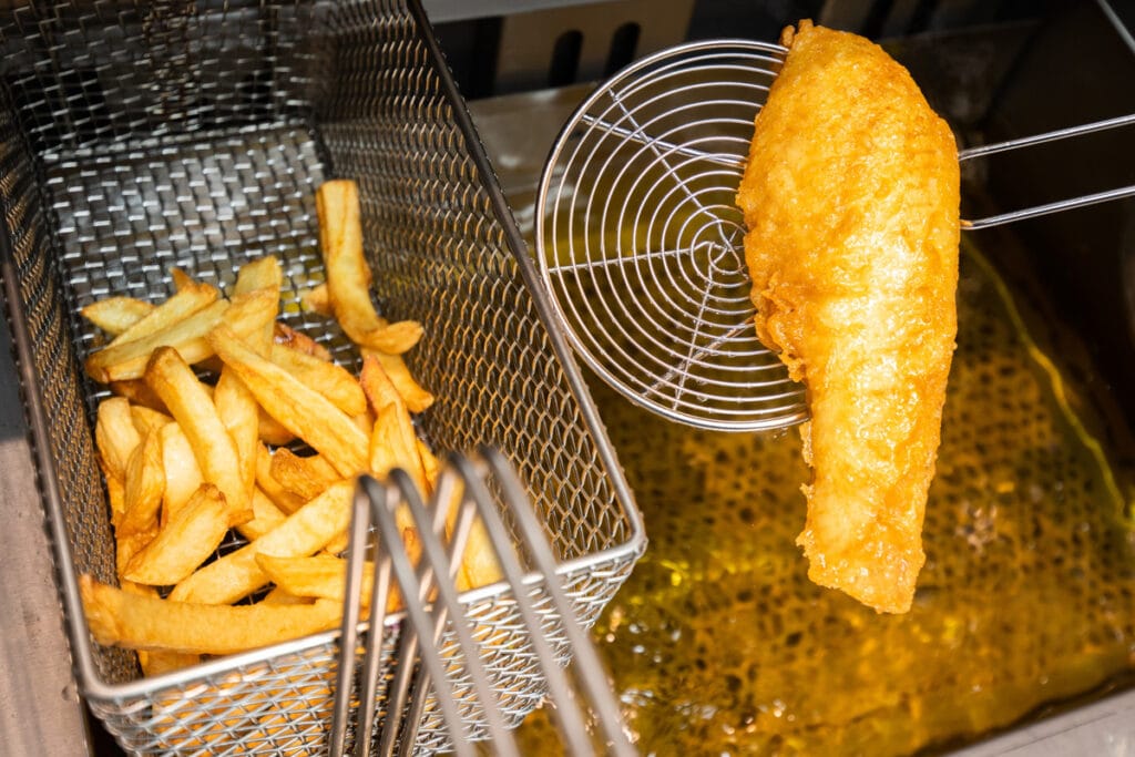 The Bay Fish and Chips Scotland - fish and chips in a fryer