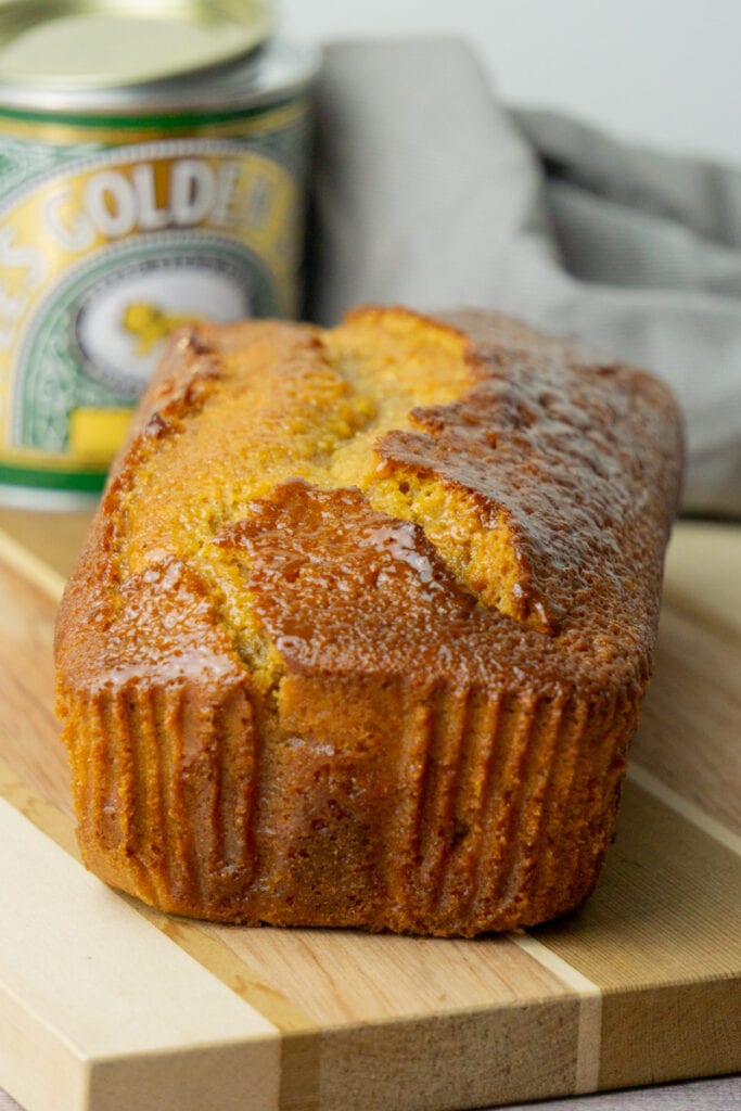 Golden Syrup Cake next to tin of Golden Syrup