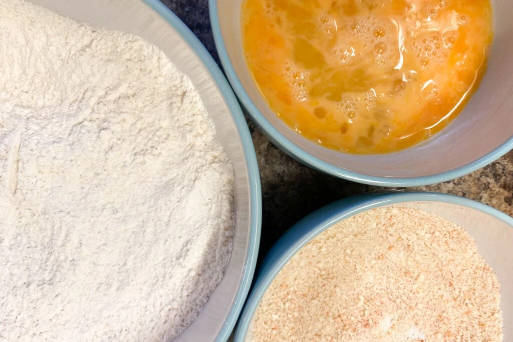 Flour, egg, and breadcrumbs for making Haggis Bon Bons Recipe