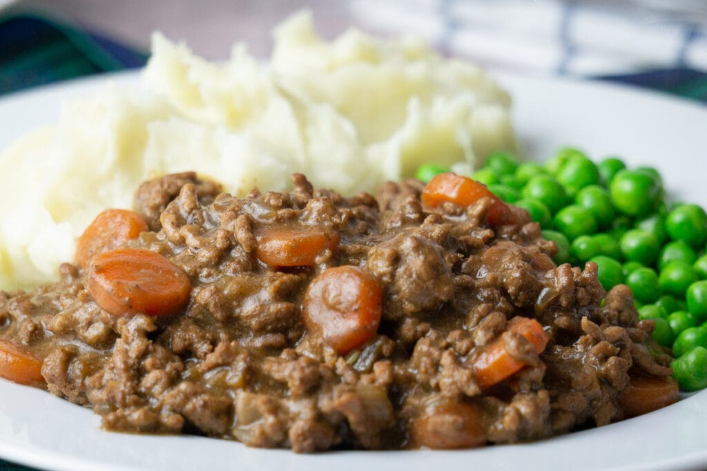 Scottish Food - Mince and Tatties Recipe with peas