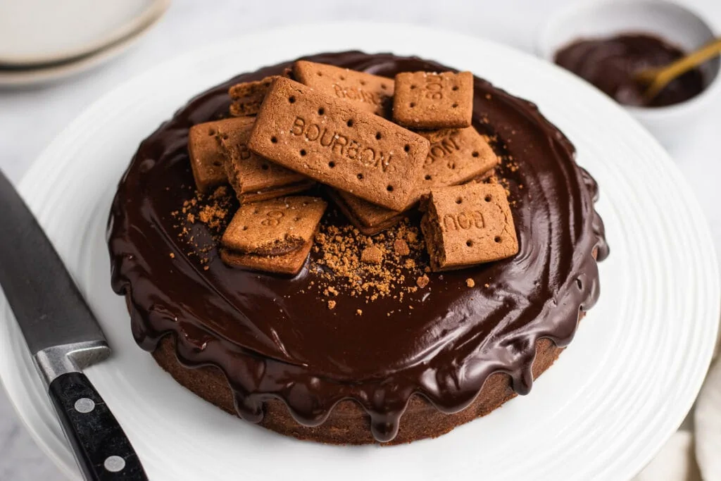 4 Ingredient Bourbon Biscuit Cake Recipe on a plate