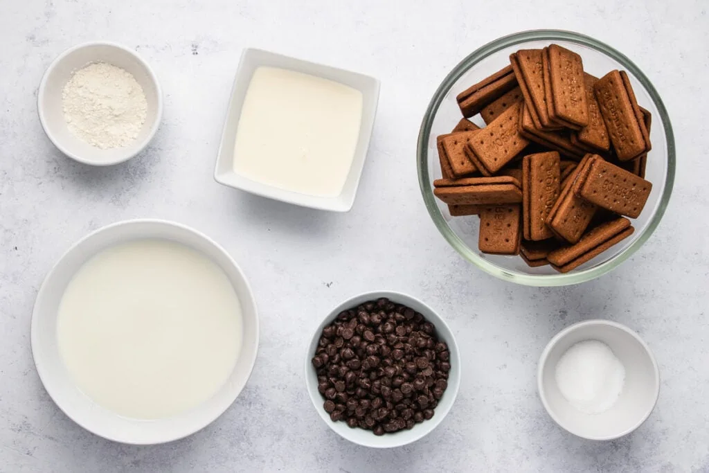 4 Ingredient Bourbon Biscuit Cake Recipe ingredients in bowls