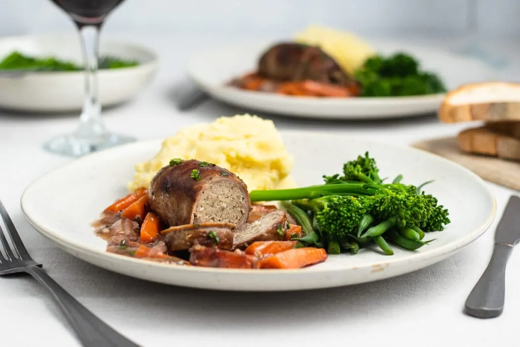Beef Olives Recipe - On a plate with vegetables