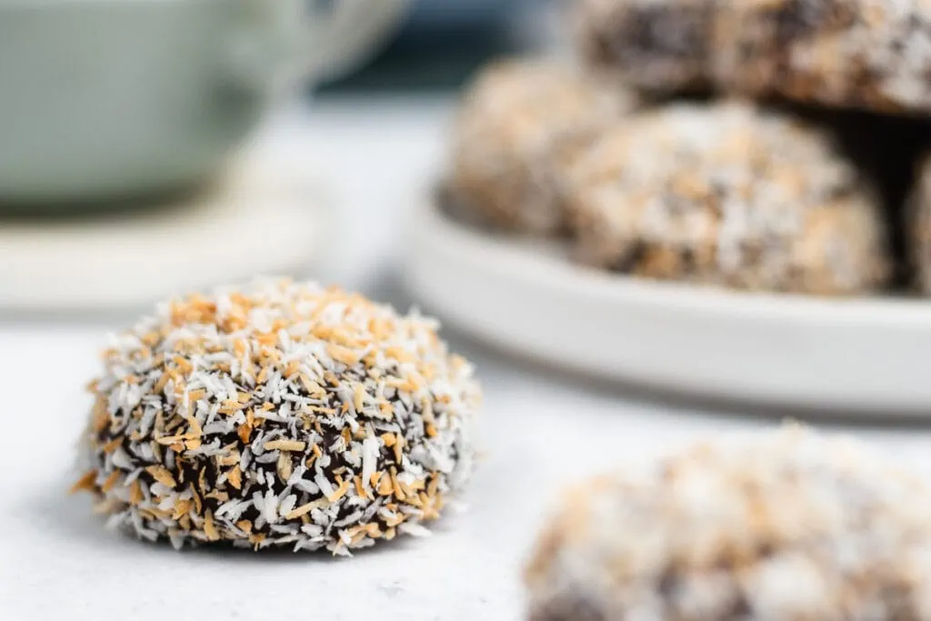 Scottish Macaroons Recipe - close up showing toasted and untoasted coconit