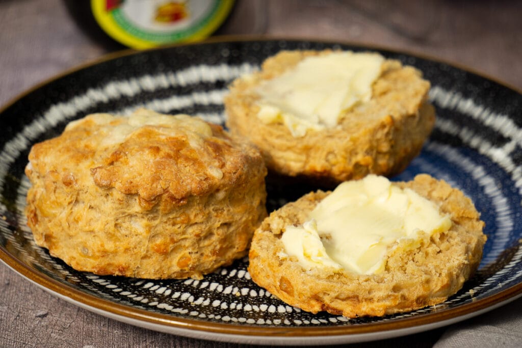 Cheese and Marmite Scones Recipe - buttered scone