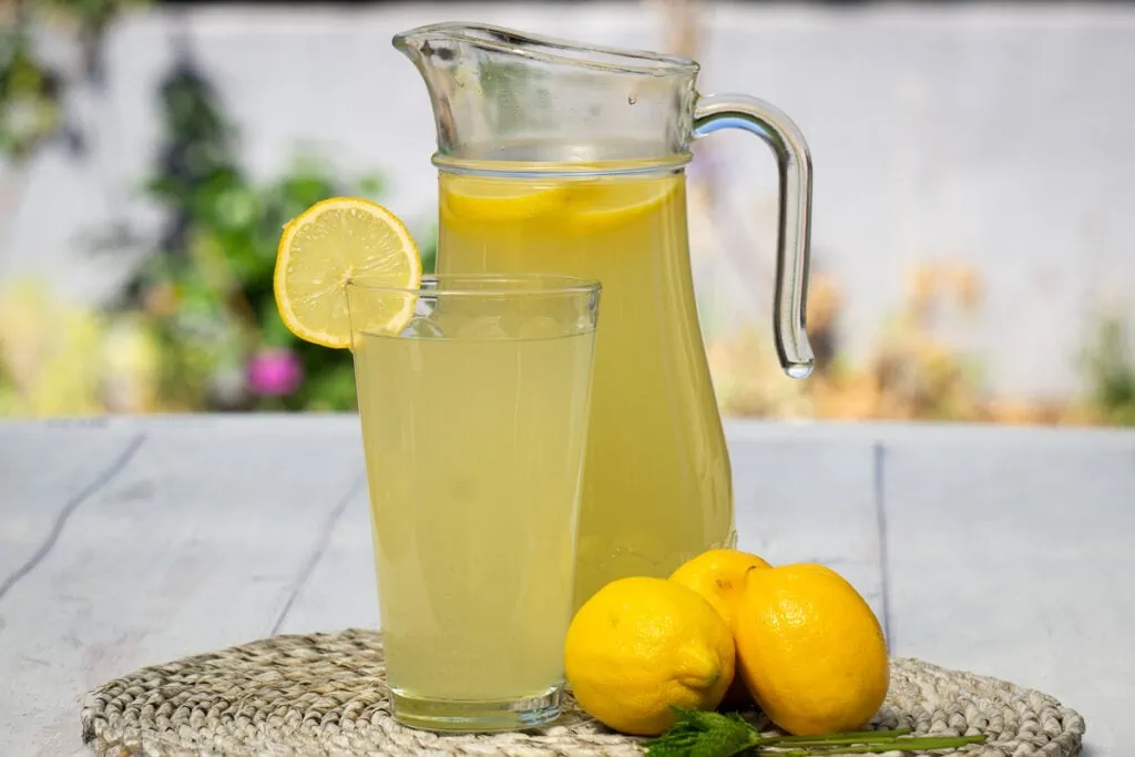 Homemade Lemon Cordial Recipe - Lemon Cordial in a jug and glass with lemons and mint next to it