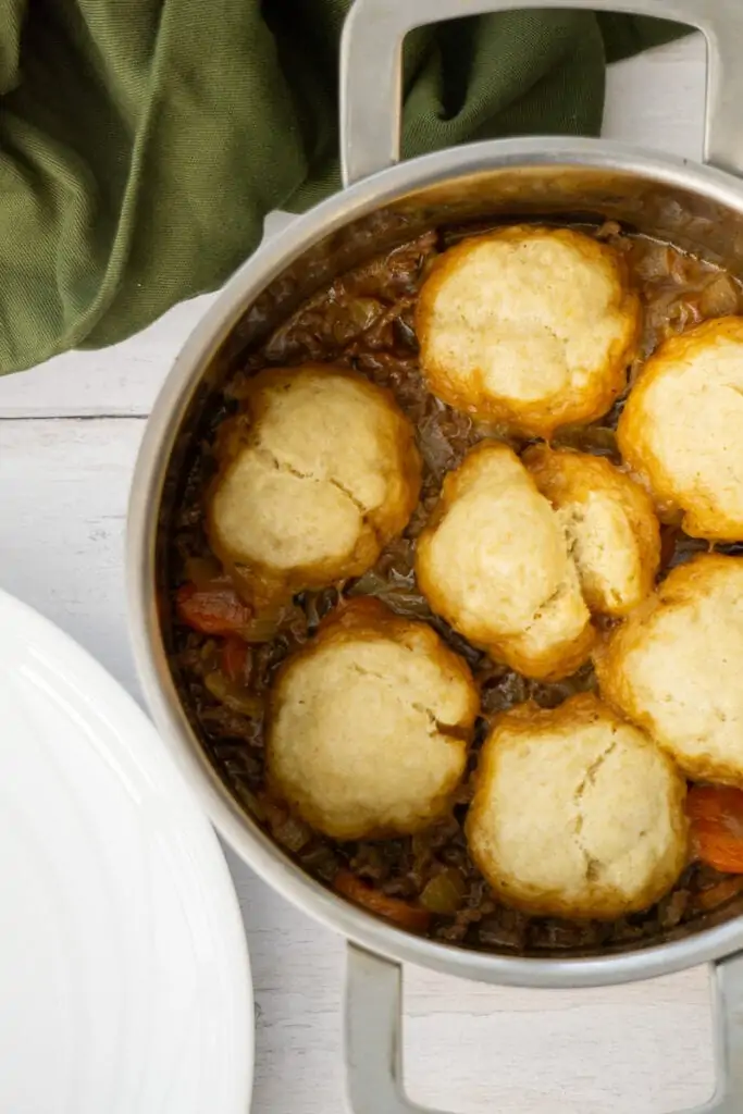 Mince and Dumplings - served in a large pot