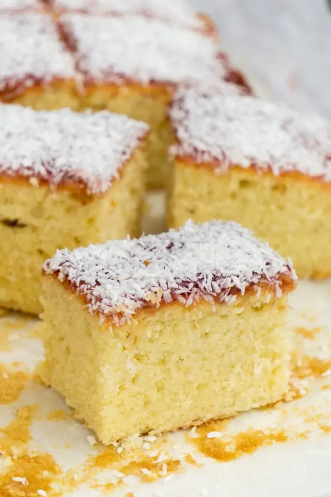 Jam and Coconut Sponge Traybake Recipe