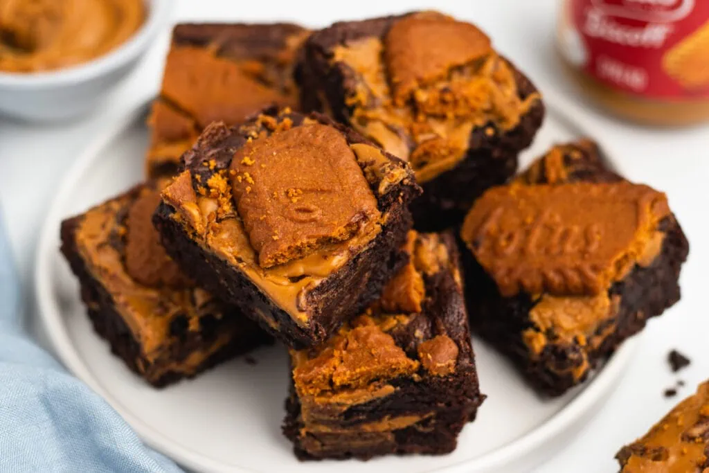Biscoff Brownies Recipe - Piled on a plate