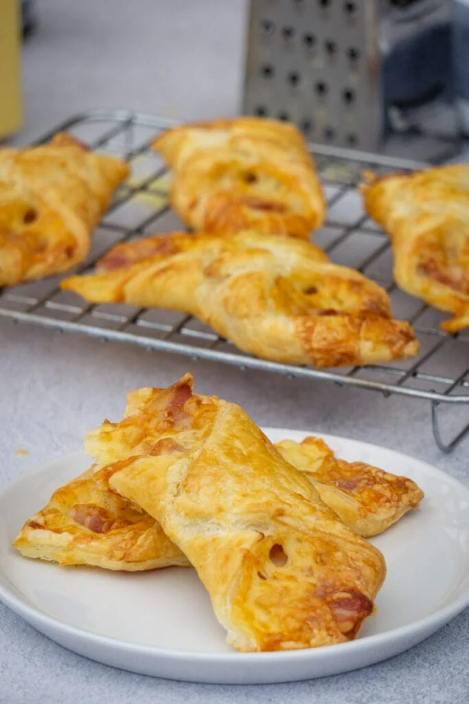 Cheese and bacon turnovers cooling