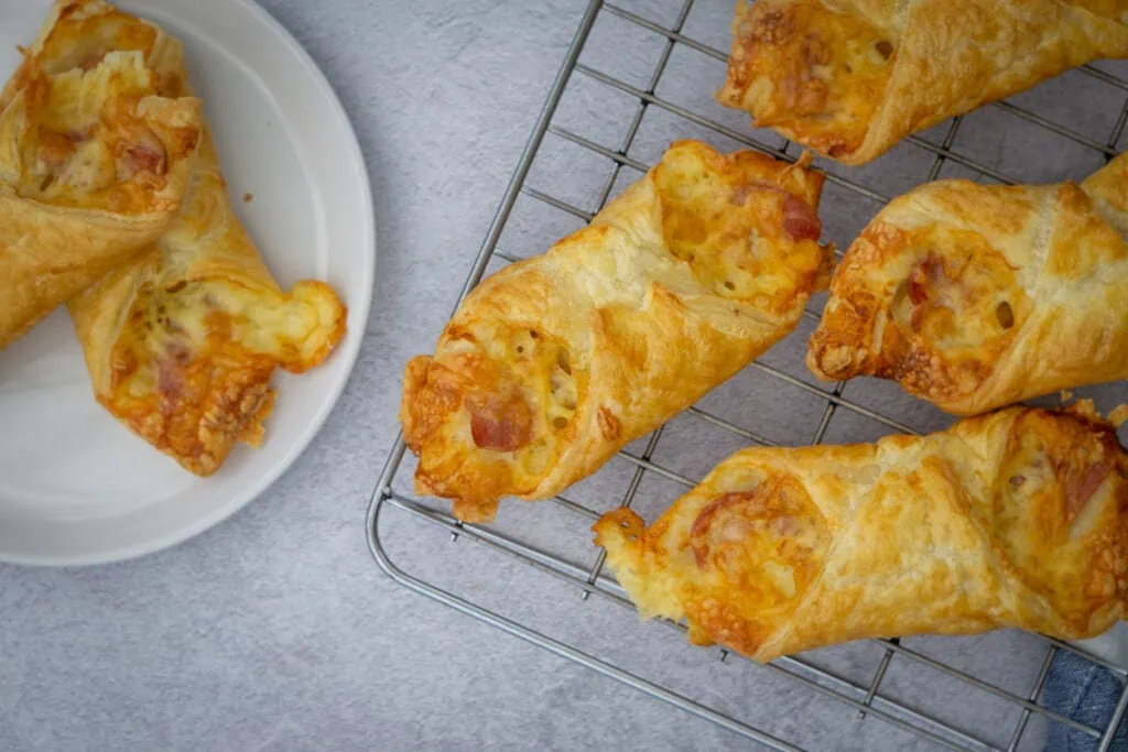 Cheese and bacon turnovers top down shot