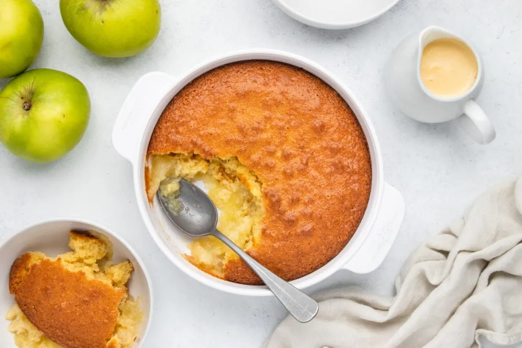 Eve's Pudding Apple Sponge Recipe - in baking dish