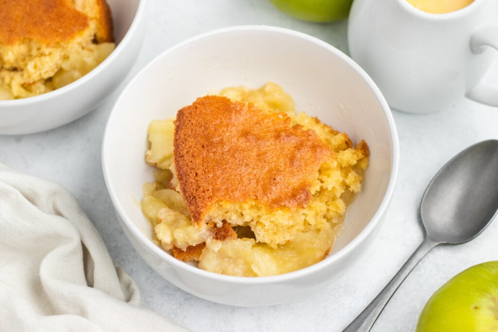 Eve's Pudding Apple Sponge Recipe - served in a bowl