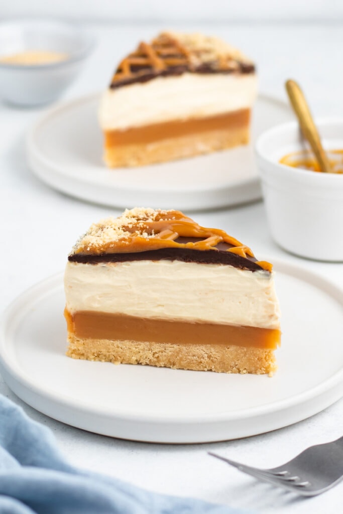 Millionaire's Cheesecake Recipe - one slice on a plate