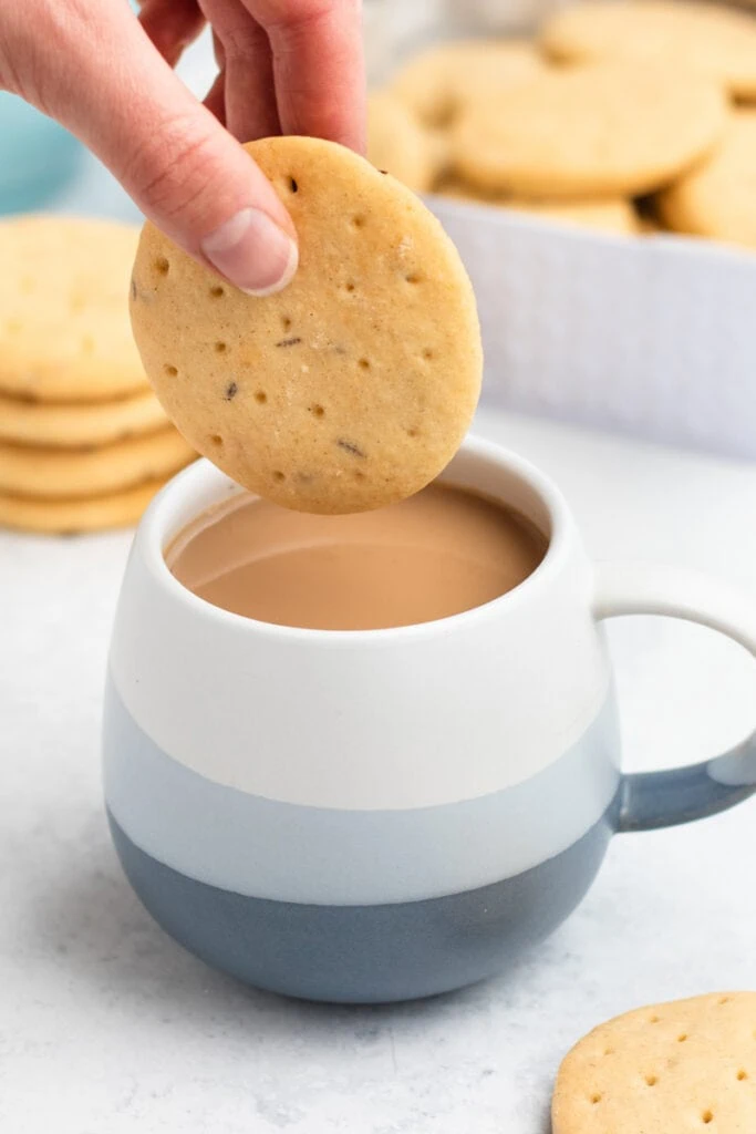 Abernethy Biscuits Recipe - Dipping biscuit into a cup of tea