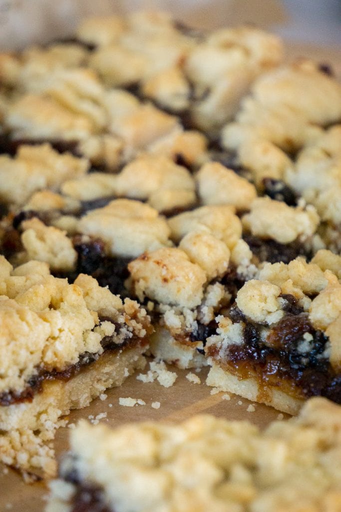 Mincemeat Shortbread Recipe sliced on baking paper after cooking