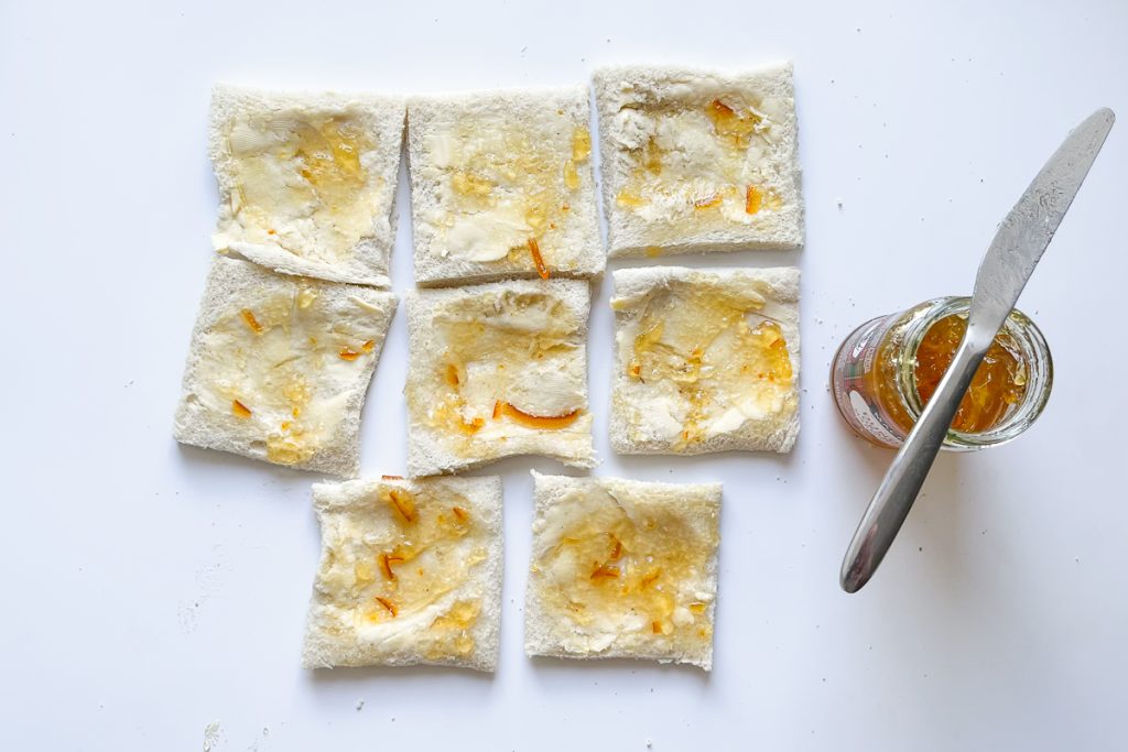 Marmalade Bread and Butter Pudding Method - spread marmalade
