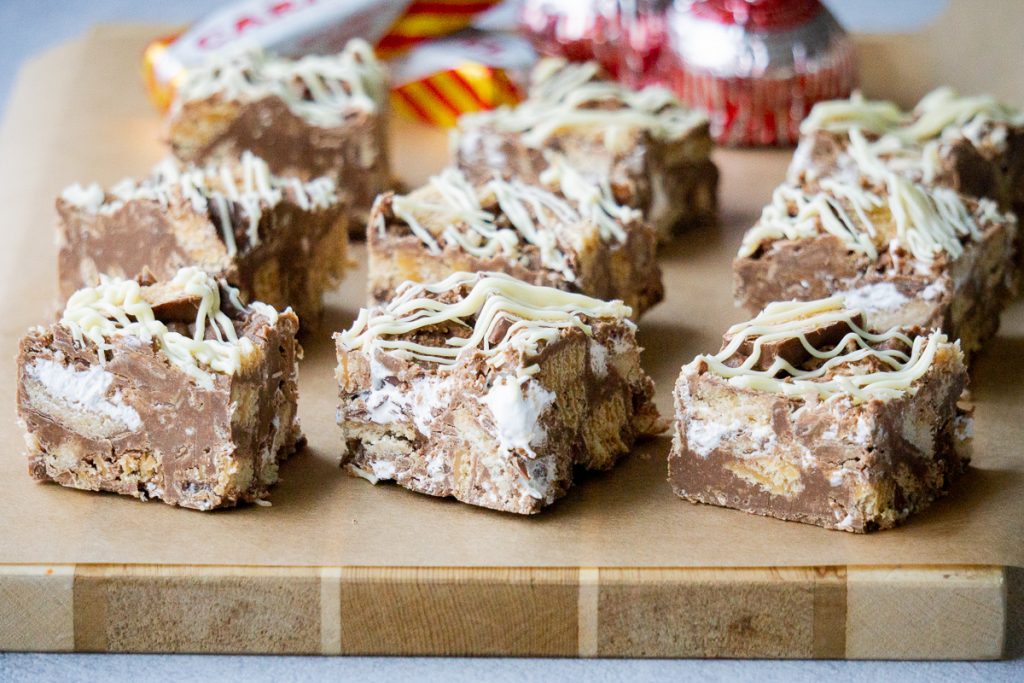 Scottish Rocky Road - Slices on a chopping board